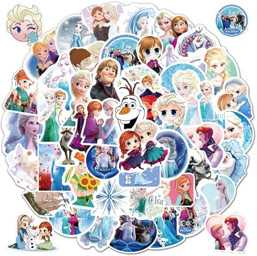 100pcs Cartoon Frozen Stickers Princess Decal for Kids Girl,Cute Disney Princess Waterproof Vinyl Stickers for Adult Teen Water Bottle Laptop Phone Guitar Notebook Skateboard Travel Case Scrapbook
