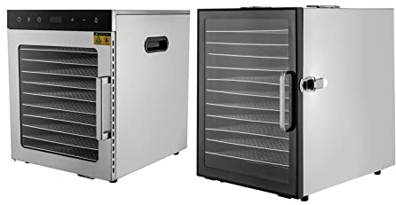 Deshidratador de acero inoxidable con 10 compartimentos, 800 W, con regulador de temperatura de 30-90 °C y temporizador de 24 horas, pantalla LED para frutas, carne, verduras, hierbas, bajo consumo