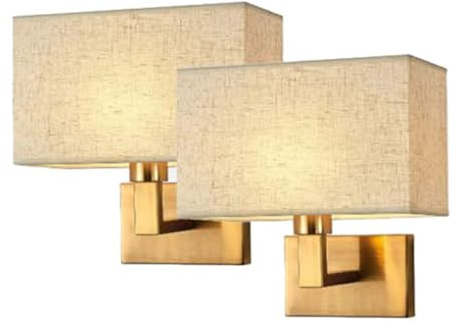 Ppeivcd 2 Pack Wall Sconce Soft Fabric Wall Mounting Lamp Bedside Lamp Anti-Rust Iron Wall Lamp Lamps Lighting Fixtures Living Room Bedroom Wall Sconce Classic Lamps(28 CM)