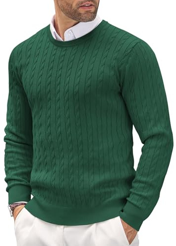 COOFANDY Men's Crew Neck Jumper Cable Knitted Lightweight Jumper Slim Fit Long Sleeve Casual Pullover Sweater
