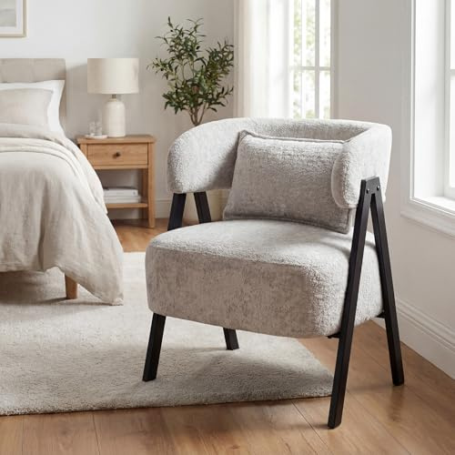GIANTEX Fauteuil Salon en Fausse Fourrure de Lapin, Fauteuil Rembourré Confortable avec Dossier Incurvé et Coussin Lombaire, Pieds Métalliques Solides, pour Coin de Lecture, Salon, Chambre, Gris