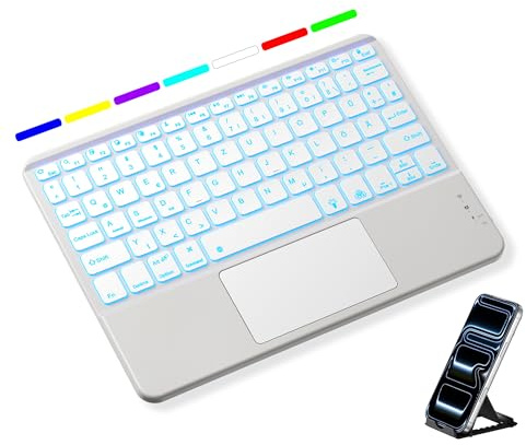 Vobafe Bluetooth Tastatur mit Touchpad, 7-farbiges Backlight iPad Tastatur | Traleicht Kabellose QWERTZ Keyboard mit Trackpad für iPad/Tablet/Laptop/PC/Smartphone(iOS/Windows/Android Systeme), HellGary