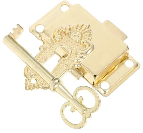 KOMBIUDA Vintage Cabinet Drawer Lock 53x26mm Gold Alloy Decorative Furniture Lock with Key and Screws for Jewelry Boxes Cupboards and Wooden Cases