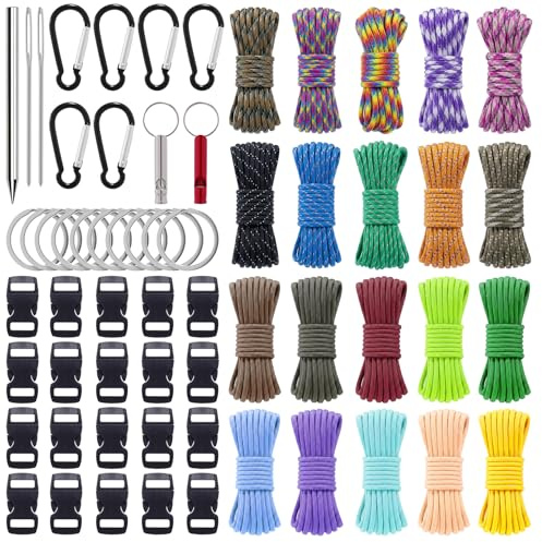 KAHOUI 20 Colors Paracord Bracelet Kit Rope DIY 10 Feet Paracord 550 | Paracord Cords Accessories for Making Bracelets Dog Leads Outdoor Camping Keyrings Complete Supplies for Craft Lovers