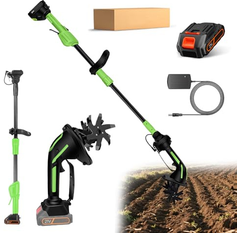 Electric Garden Rotavator,Cultivateur portatif sans Fil Compatible avec Makita 18V Batterie,rotavateur électrique avec 10cm fraisage Profondeur et 10cm fraisage Largeur (1Batterie + Tige d'extension)
