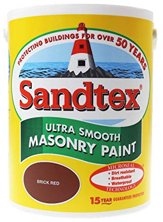 Sandtex masonry paint, 5 litres, ultra smooth brickwork, red