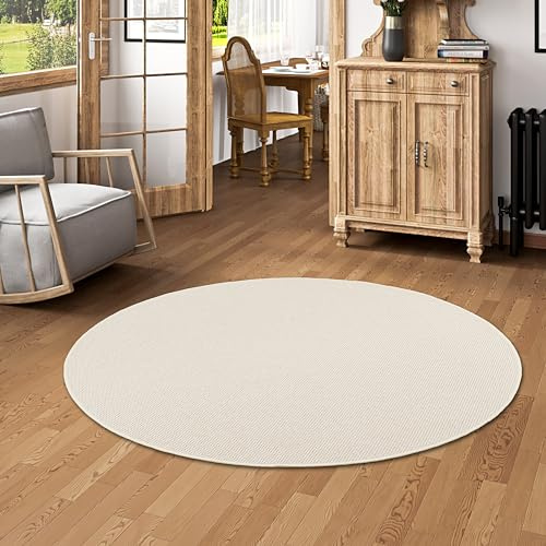 Bentzon Teppich Flachgewebe Sand Beige Rund in 7 Größen