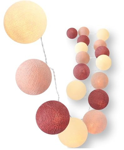 CREATIVECOTTON LED Lichterkette mit Cotton Balls inkl. Timer und Dimmer (Rosengarten, 20 Kugeln)