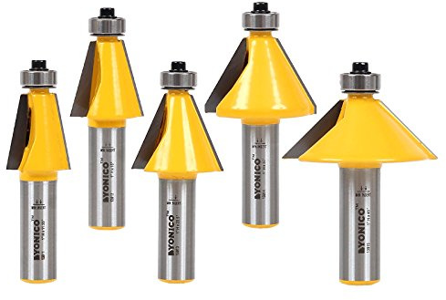 YONICO Chamfer Router Bits Bevel Edge Forming Set 5 Bit 1/2-Inch Shank 13508