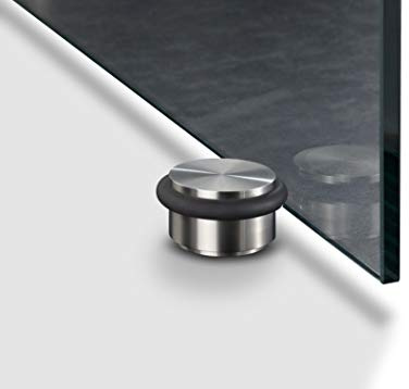 Bodentürstopper für Glastüren, Edelstahl Vollmaterial, gebürstet, Stopper mit Viton-Gummiring, stoppt verlässlich schwere Türen, zur Bodenmontage, Gummipuffer, Türpuffer - PHOS Design