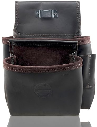 Graintex OS2080 Nagel- und Werkzeugtasche mit 8 Fächern, genarbtes ölgegerbtes Leder für Rahmen, Konstrukteure, Elektriker, Klempner, Heimwerker, Schwarz