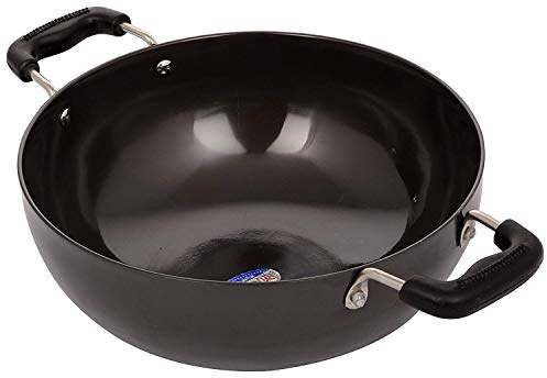 Satre Online and Marketing Hindalco Aluminium Kadai Size No-12, Frying Pan, Thickness 3 mm, Color-Black