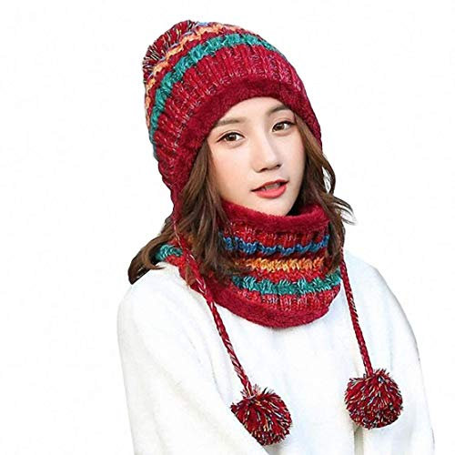 Aisaving Frauen Strickmütze Schal Set Winter Warm Verdicken Häkeln Bobble Pom Pom Mütze Hut Cap Outdoor Ski Snowboard Cycle Bobble Säumen Hüte mit Fleece-Futter für Damen Mädchen Indoor und Outdoor
