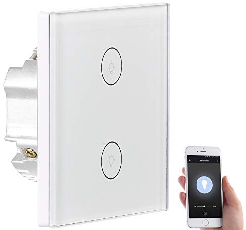 Luminea Home Control WiFi Taster: Touch-Doppel-Lichttaster, Amazon Alexa & Google Assistant kompatibel (Alexa Taster, WLAN Schalter mit Funktion, Dot)