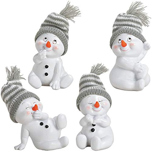 matches21 HOME & HOBBY Lustige Schneemann Deko Figuren für Weihnachten im 4er Set - Kleine 11cm Weihnachtsfiguren als innen Weihnachtsdeko - Süße Schneemänner als Wohnzimmer Weihnachtsdekoration