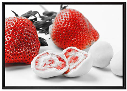 Pixxprint Erdbeeren mit Schokolade umhüllt Leinwandbild 100x70 cm im Bilderahmen, Wandbild, Schattenfugenrahmen, Kein Poster