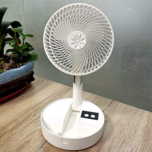 Escritorio y Ventiladores de mesa plegable portátil Mini Viaje ventilador de pie con 7200mAh batería recargable, 4 velocidades con altura ajustable y cabeza grande para el hogar al aire libre,Blanco