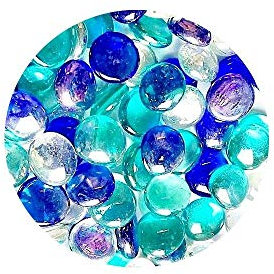 mesbilles - 250 GR Mélange Loupe Bleu 60 Billes Plates - Galet en Verre 20 mm Cailloux en Verre décoratifs
