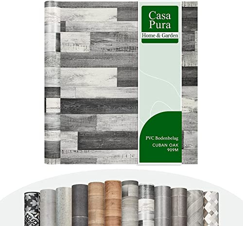 PLAZA Cuban Oak gris 909M - Revestimiento de suelo de vinilo acolchado/PVC (espumado), muy resistente a la abrasión, efecto madera elegante, superficie en relieve, se vende por metros (200 x 200 cm)
