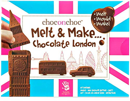 Choc On Choc Chocolate Make Your Own London 300g – Premium Milk Chocolate Craft Kit – Includes Reusable Moulds to Create Big Ben, Double Decker Bus, and Taxi – Fun Activity for Kids & Adults