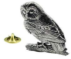 Anstecknadel mit Eulenmotiv, Zinn, mit Geschenkbeutel