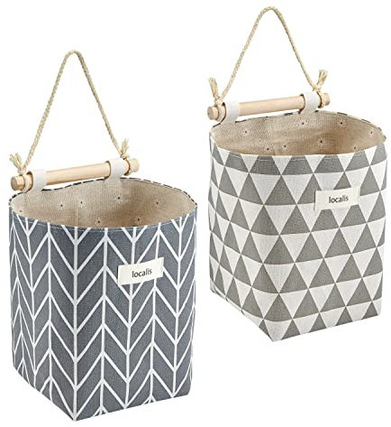 LOCALIS Hängeaufbewahrung - 2er Set - Stoff, mit Innenfutter - 14 x 14 x 19 cm (LxBxH) - Hängeorganizer, Wandorganizer - ideal für Home Office, Bad, Diele, Kinderzimmer