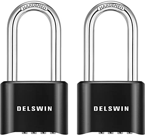 DELSWIN Combination Lock Outdoor Padlock - Weatherproof Extended 2-1/2 in. Long Shackle Combination Padlock for Gate, Shed, Trailers, and Sports Lockers(Black,2Pcs)