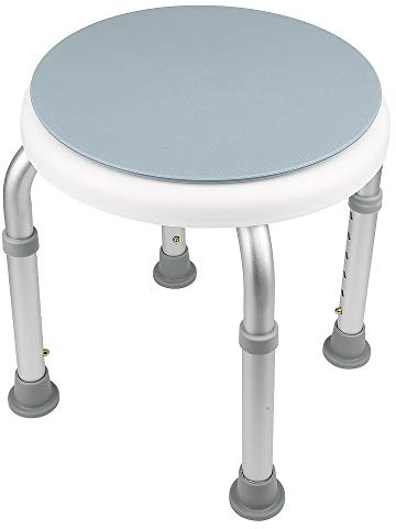 Sgabello da doccia per anziani, rotondo, antiscivolo, altezza regolabile, girevole a 360°, in alluminio, portata fino a 136 kg per anziani e donne incinte