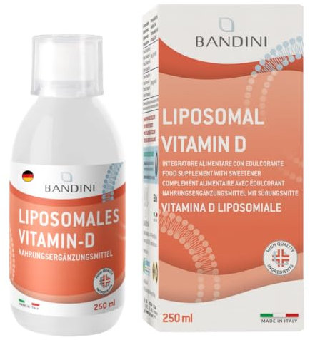 Bandini® Vitamine D Liposomale 250ml | Vitamines D 2000 UI 50µg | Complément Alimentaire Liquide à Haut Dosage, Biodisponibilité et Absorption | Défenses et Immunité Naturelles Renforcées | Sans OGM