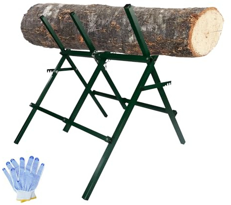 Sharellon Log Sawhorse - Portable Folding Steel Sawbuck with Wood Fixed Spring - Heavy-Duty 260LBS Capacity for Firewood Cutting - Adjustable for Outside