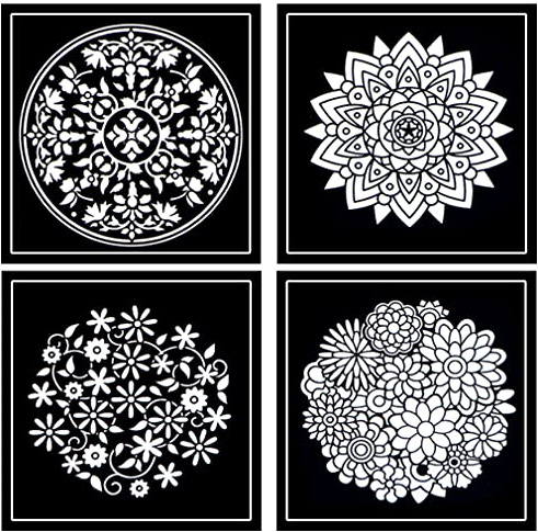 Enjoy Art – Lot de 4 cartes de coloriage en velours - Activités manuelles pour enfants, adultes, Seniors, Personnes atteintes d’Alzheimer – Motif Mandala - Coloriage anti-stress pour rester zen