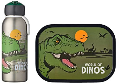Mepal Thermo-Lunchset Flip-Up Campus | Isolierte Edelstahl Trinkflasche für Kinder | 9 Stunden heiß & 12 Stunden kalt | Bento-Brotdose mit Einsatz & Gabel | Dino