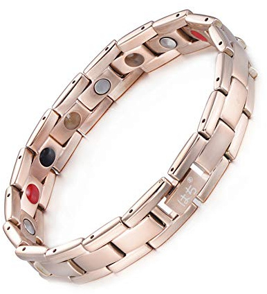 HAQI Titanio puro Bracciale magnetico per uomo e donna 5 elementi magneti potenti 3500 Gauss Bracciale con strumento di regolazione e confezione regalo, 21.5cm, Pietra Oro rosa Titanio