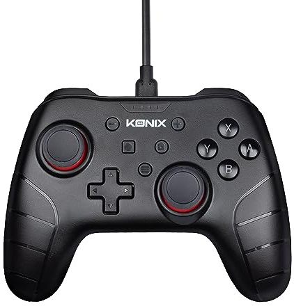 Konix Mythics Mando con cable para Nintendo Switch, Switch 2 y PC - Función de vibración - Cable de 3 m - Negro