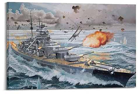 LADV Vintage WW2 Deutsche Marine Schlachtschiff Bismarck Kriegsschiff Dekorative Malerei Leinwand Wandkunst Bild 60 x 90 cm