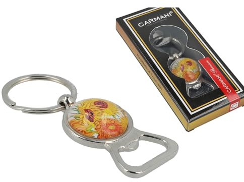 CARMANI - Décapsuleur avec porte-clés, décapsuleur manuel pour bière, boisson, soda et porte-clés imprimé avec Vincent Van Gogh, tournesols