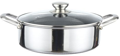 Cooking Pot Diameter 24 cm Stainless Steel with Glass Lid 2.2 L Induction Casserole Roasting Dish Non-Stick Honeycomb Structure Meat Pot Soup Pot Induction Pot Oven Safe Honeycomb Non-Stick Coating