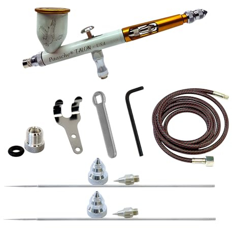 Paasche Airbrush C-TG1-WG Double Action Gravity Feed Airbrush. Includes Three Head Sizes. with Custom White-Gold Coloring. (Airbrush Made in The USA)