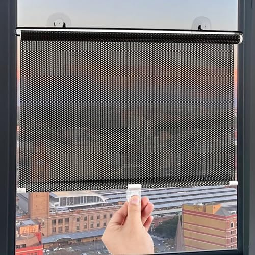PIPRE Retractable Balcony Sun Shade,Suction Cup Roller Blind,Blackout Curtain,Home Use Window Sun Block Bathroom Heat Insulation Blackout Roller Blinds, 50cm x 125cm