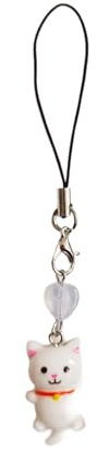 Kobeleen Niedlicher Katzen-Anhänger, Handykette, Riemen, Herz-Charme, Schlüsselanhänger, Telefon-Lanyard, Harz, Schlüsselanhänger, Tasche, Rucksack, Ornament, Party-Schmuck