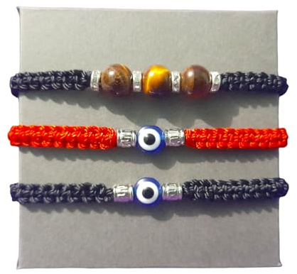 Generic 3Pcs Evil Eye Bracelets and Tiger Eye Bracelet for Women and Men - Protection Bracelet for Family - Good luck Couple Friendship Bracelet - Gift For Birthday - Adjustable Size