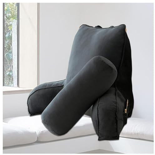 TYBEITAO Lesekissen mit Armlehnen Rückenkissen Bett mit Abnehmbarer NackenstüTze und Waschbarer Bezug, Lesekissen zum Lesen,Entspannen,Fernsehen,Black