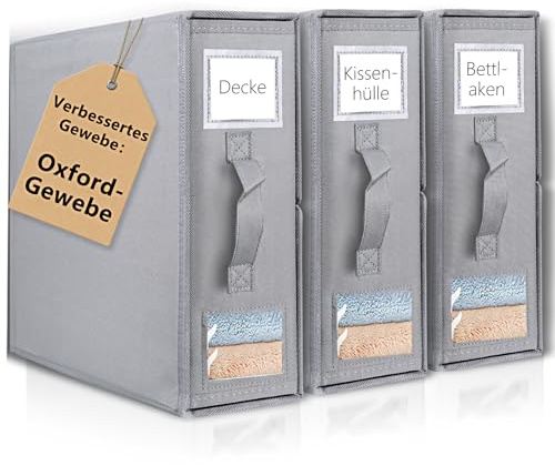 Miaglury 3 Stück Aufbewahrung Bettwäsche Organizer,Oxford Faltbarer Aufbewahrungstasche für Bettlaken Kann in Kleiderschrank, Unterbett und in Schubladen, Aufbewahrungsbox für Bettlaken/Kleidung Grau