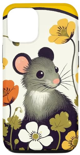 Carcasa para iPhone 12/12 Pro Ratón y flores arte lindo roedor