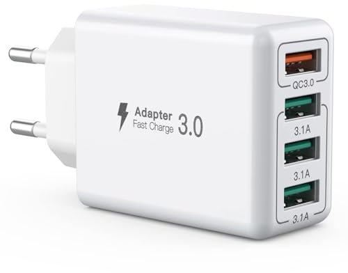 USB Ladegerät Wall Charger, 33W 4 Ports Multiple Charger Block, QC 3.0 Multiport-Ladeadapter Kompatibel mit iPhone 16/15/14, Samsung Galaxy S25/S24/S23, Handys, Tablets