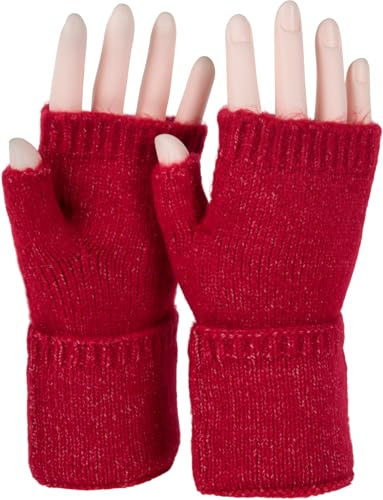 styleBREAKER Damen Fingerlose Strickhandschuhe Elastischer Bund | 16,5x9 cm Maß, 9 cm breites Bündchen, 4 cm Daumenlänge. Smartphone-Bedienung möglich. Einheitsgröße für Erwachsene, wärmend.