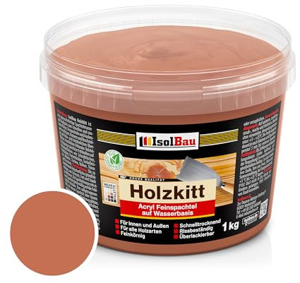 Isolbau - Holz-Spachtelmasse 1 kg - Holzspachtel Holzkitt Außen und Innen - Holz-Reparaturspachtel - Holzreparaturmasse - Holz-Fertigspachtel - Schnelltrocknend - Mahagoni (Nr. 15)