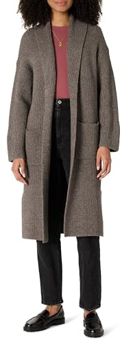 Amazon Essentials Cardigan Lungo con Tasche, in Misto Cotone a Maglia Testurizzata, Vestibilità Oversize Donna, Marrone Puntinato, M