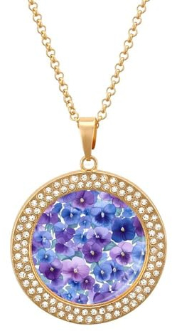 Blue Purple Pansies Multicolored Diamond Necklace Brilliant Round Pendant Personalized Charm Jewelry Gifts for Women