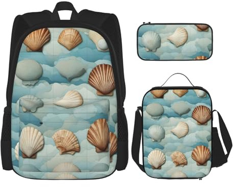 OXKGHHO Juego de mochila de trabajo con estampado de concha marina con lonchera aislada, correas ajustables, para gimnasio y uso diario, Negro -, Talla única